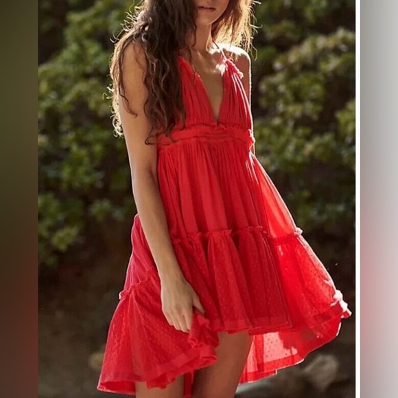 NWT FREE PEOPLE 100 Degree Red Mini Dress - Picture 1 of 10